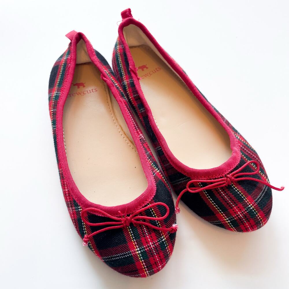 Girls Crewcuts Red and Green Tartan Plaid Christmas Holiday Ballet Flats 13